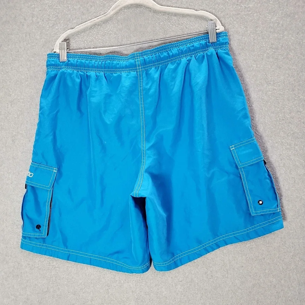 Speedo Men Swimwear Medium Blue Trunks Pockets Drawstring High Rise 8 in Inseam‎